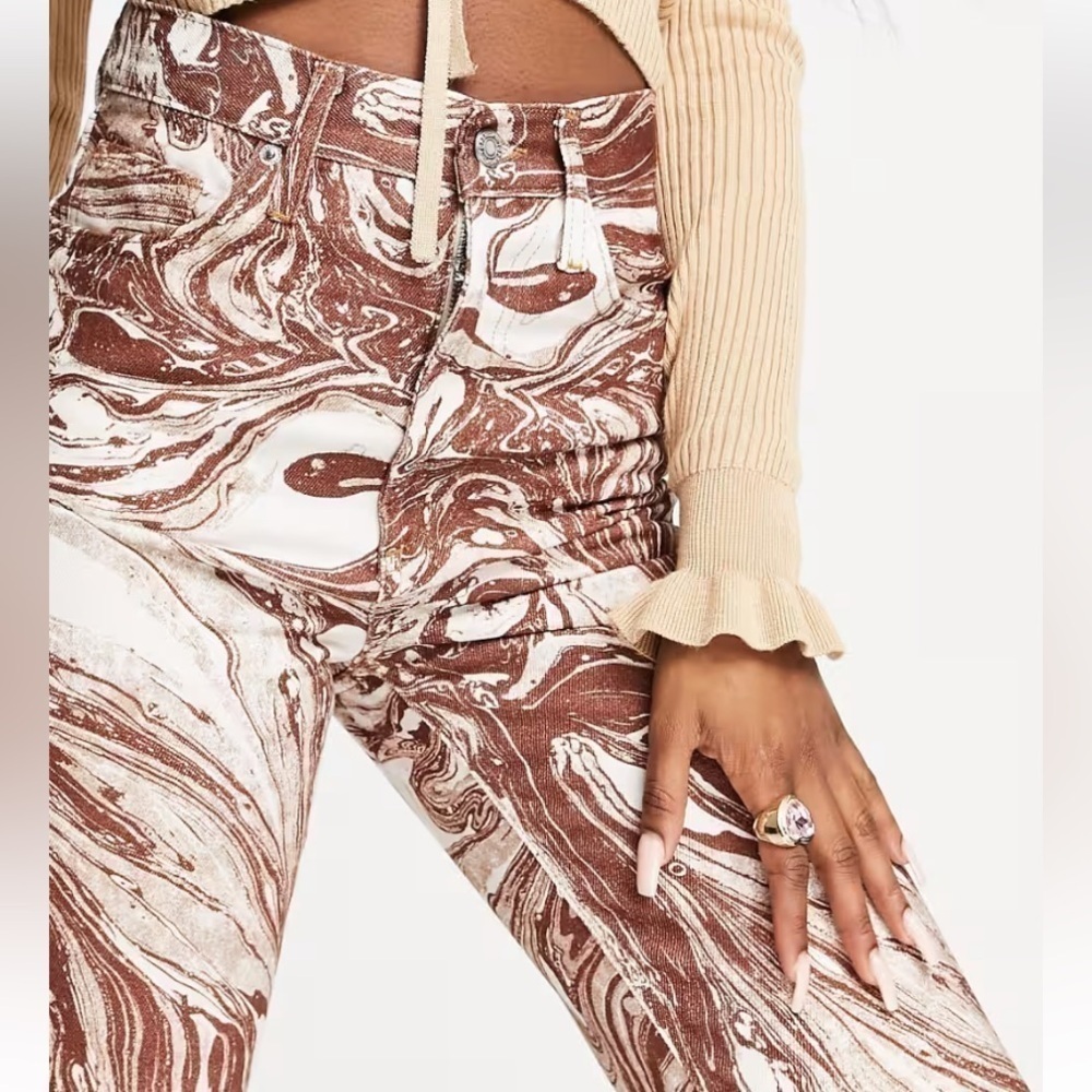 NWT Topshop Straight Kort High Rise Jeans in brown marble - Picture 3 of 8